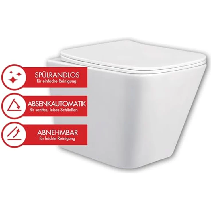 sanicomfort Hänge WC Set Aliki Square, spülrandloses Wand-WC Tiefspüler aus hochwertiger Sanitärkeramik in Weiß, kompakt mit Soft-Close WC-Sitz – Bild 2