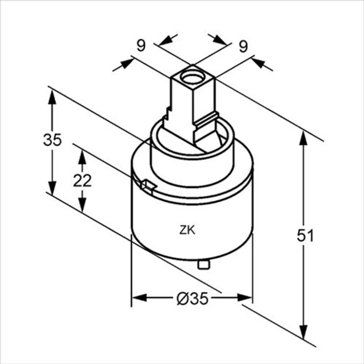 Kludi Steuereinheit Niederdruck Kartusche 35 mm, Original Ersatzteil 7480500-00 für Einhandmischer mit Heißwasserbegrenzung, geprüft nach DIN EN 817 – Bild 3