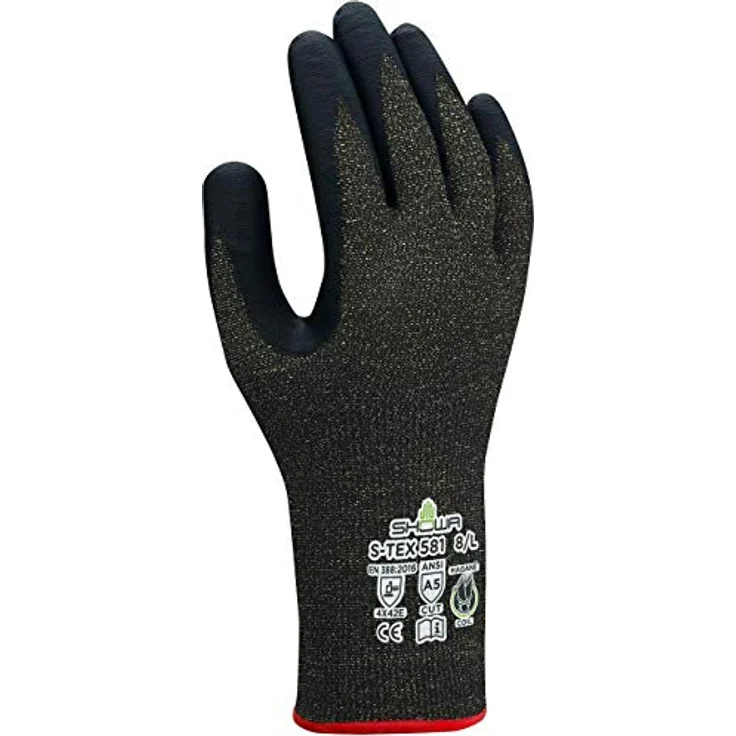 SHOWA S-TEX 581, Schnittfeste Arbeitshandschuhe mit Nitrilbeschichtung, Kevlar-Innenfutter, 13 Gauge, schwarz, XXL – Bild 1