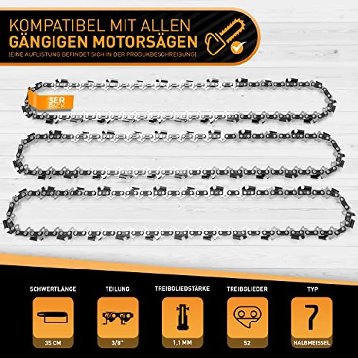 Hardtwerk® Ersatzkette 1,1mm 3/8" 3Stk Hartmetall selbstölend, kompatibel mit Kettensägen von Makita Husqvarna Dolmar Bosch, zertifiziertem 68CrNiMo Qualitätsstahl – Bild 5