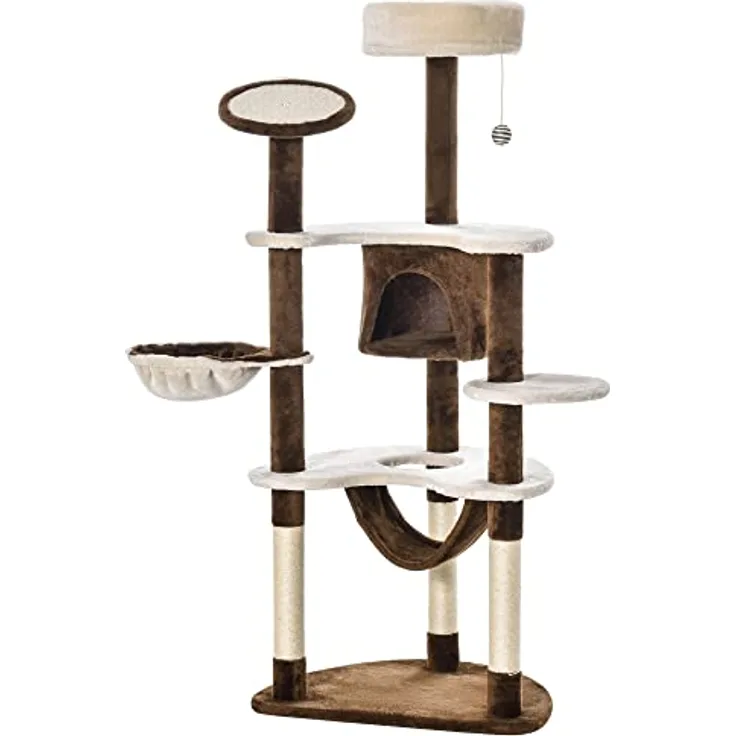 PawHut Katzenbaum Kletterbaum Kratzbaum Höhle Spielbaum Sisalsäulen, Kaffeebraun