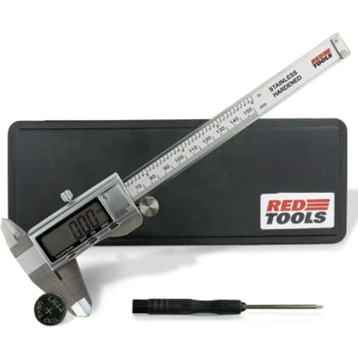 Red Tools Digitaler Messschieber - Schieblehre mit LCD-Display, Mini-Schraubendreher & Batterie - 0-150 mm / 0-6 Zoll - Ideal für Innen- und Außenmessung – Bild 1