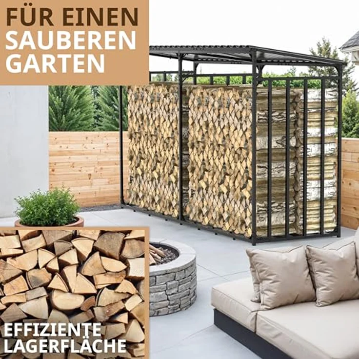 LAWA Kaminholzregal Außen Metall mit Dach, verzinkt Anthrazit, 300x105x185cm für bis zu 5m³ Brennholz, wetterfest, max. Stapelhilfe für 1m I 33cm I 25cm Scheite – Bild 5