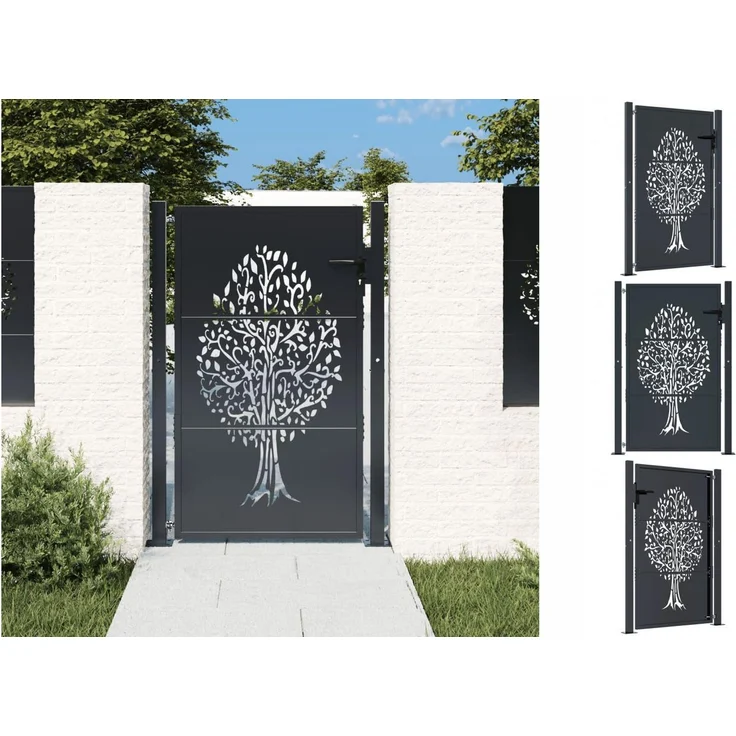 vidaXL Gartentor Anthrazit 105x130 cm Stahl Baum-Design Abschließbar Schlüsse - Preisvergleich – Bild 1