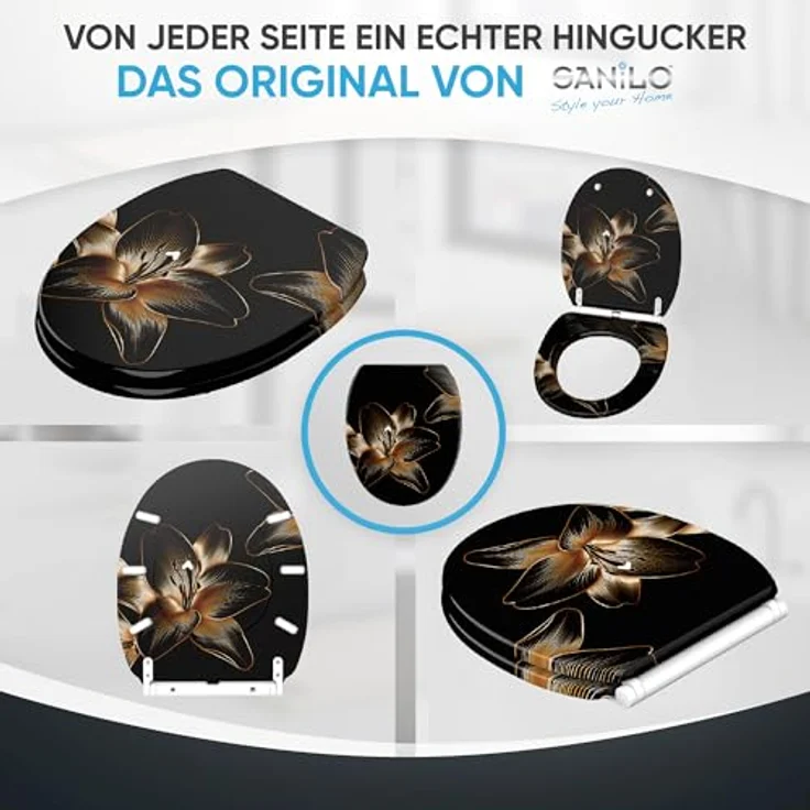 Sanilo WC Sitz mit Absenkautomatik Top Fix Aurelia, bruchfestes Holz, universell passend für handelsübliche WCs, antibakterielle Beschichtung, 4-seitig bedruckt – Bild 7