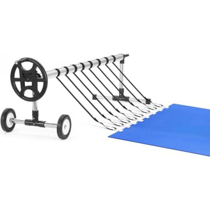 COIL Pool-Abdeckplane, Fahrbares Aufrollsystem für Solarfolie, Edelstahl-Basis & Aluminiumrohr mit 8 Befestigungsbändern – Bild 1