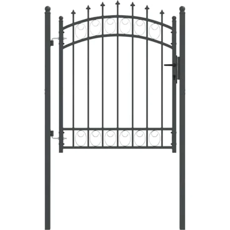 vidaXL Gartentor Zauntor Grau, pulverbeschichteter Stahl mit gewölbtem Design und Sicherheitsriegel, 125 x 100 cm – Bild 1