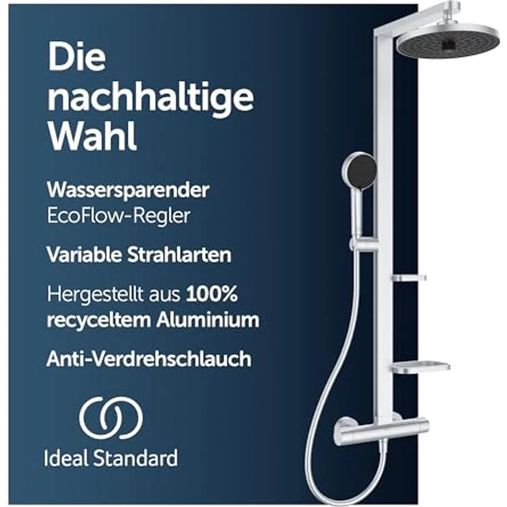 Ideal Standard Duschsystem Ceratherm Alu+, Multifunktionsbrause mit Thermostatkartusche, nachhaltiges Aluminium Design, Höhe 111,30 cm – Bild 3