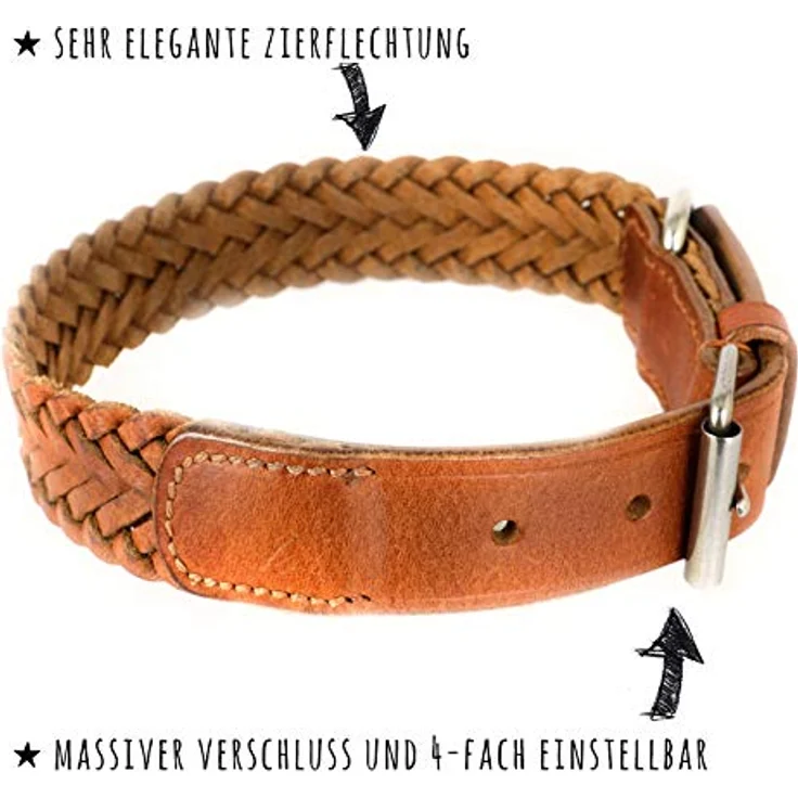 Monkimau Halsband für Hunde aus echt Leder geflochten verstellbar (S 27-33cm (20mm)) – Bild 4