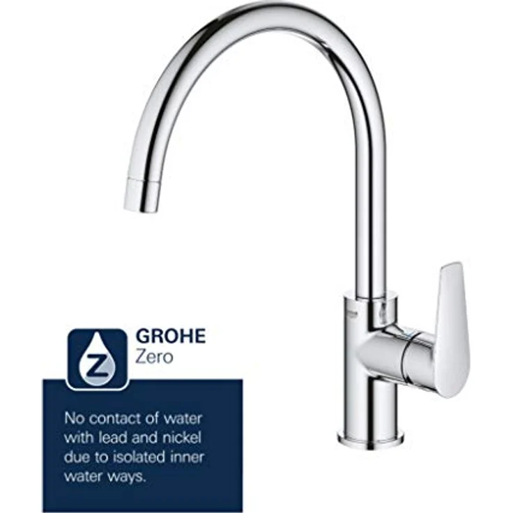 Grohe BauEdge 31367001, Einhandmischer Küchenarmatur mit 360° Schwenkbereich und hohem Auslauf, Chromoberfläche – Bild 2