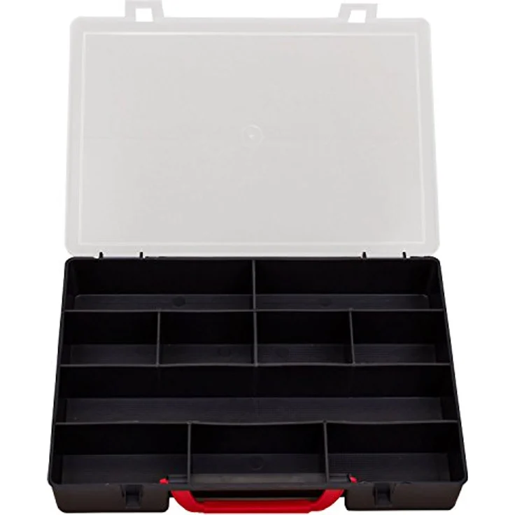 Patrol Großer Sortimentskasten Organizer, Schwarz, 10 Fächer, 300 x 220 x 55 mm mit Klarsichtdeckel und Klickverschluss – Bild 3
