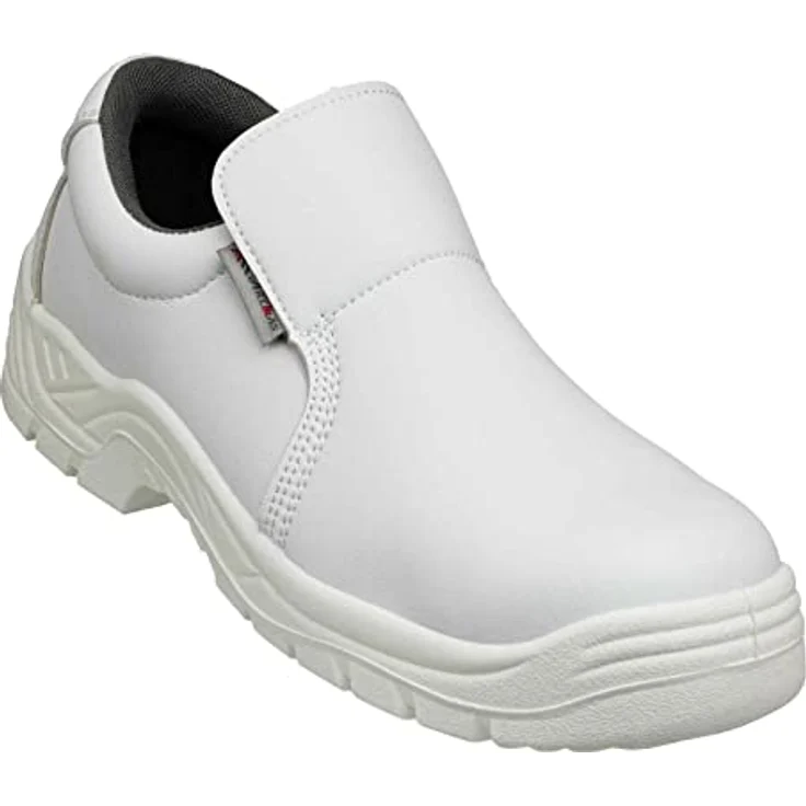 Artmas Sicherheitsschuhe S2, weiße Kochschuhe mit mokassinartigem Design und Gummizug – Bild 1