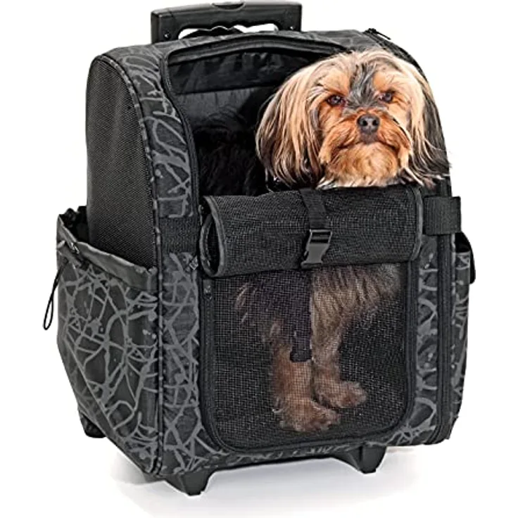 Karlie Smart Trolley City L: 32 cm B: 29 cm H: 52 cm schwarz, Hundetransportbox mit Halsband-Arretierung und gepolsterten Schultergurten