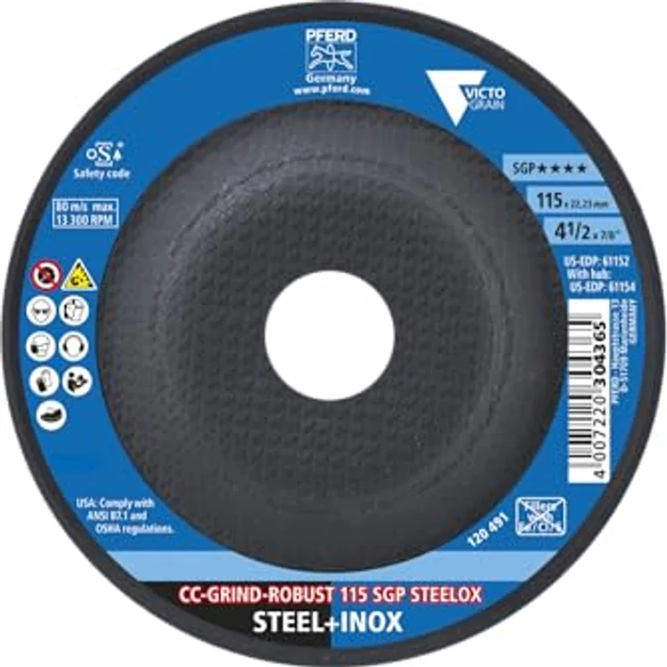 PFERD CC-GRIND-ROBUST 115 SGP STEELOX Schleifscheibe, Durchmesser 115mm, Bohrungs-Ø 22.23mm, robuste Leistung, langlebige Ceramic Material, ergonomische Anwendung – Bild 2