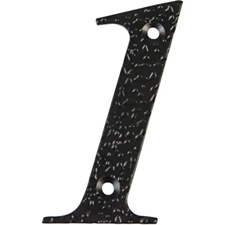 Amig - Nummer für Haus- oder Torwände | Nr. 1 | 100 x 65 mm | für Wände oder Außenbereiche | aus schwarzem Epoxid-Finish | Schmiede-Stil | Inklusive Stollen und Spanplatten