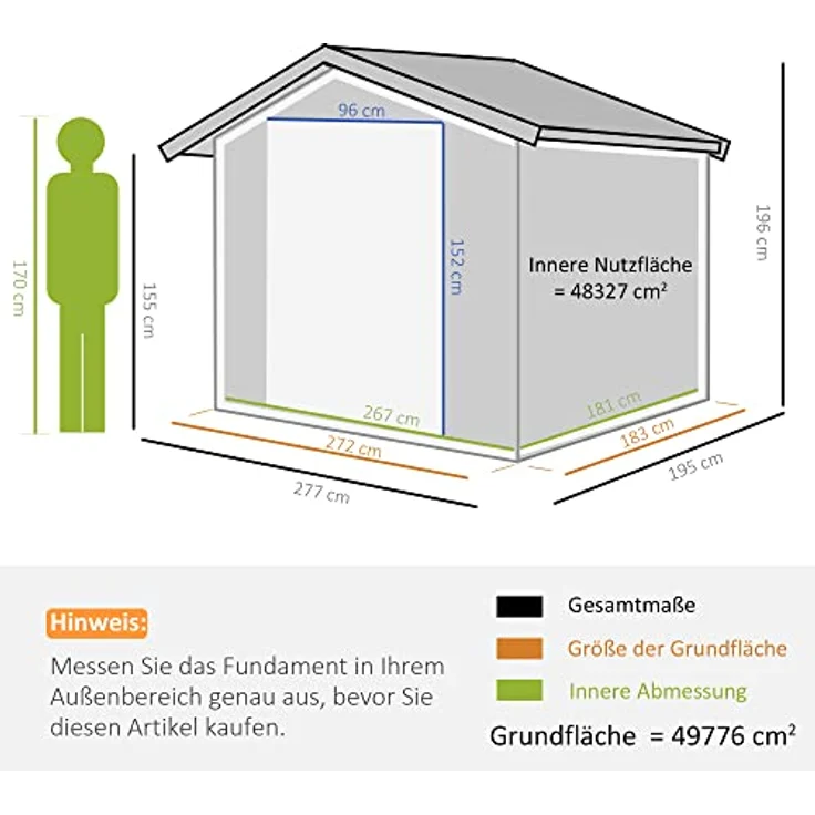 Outsunny GerГ¤tehaus Fahrradschuppen mit Fundament, BxT: 277x195 cm, für Garten, Grau - Preisvergleich – Bild 5
