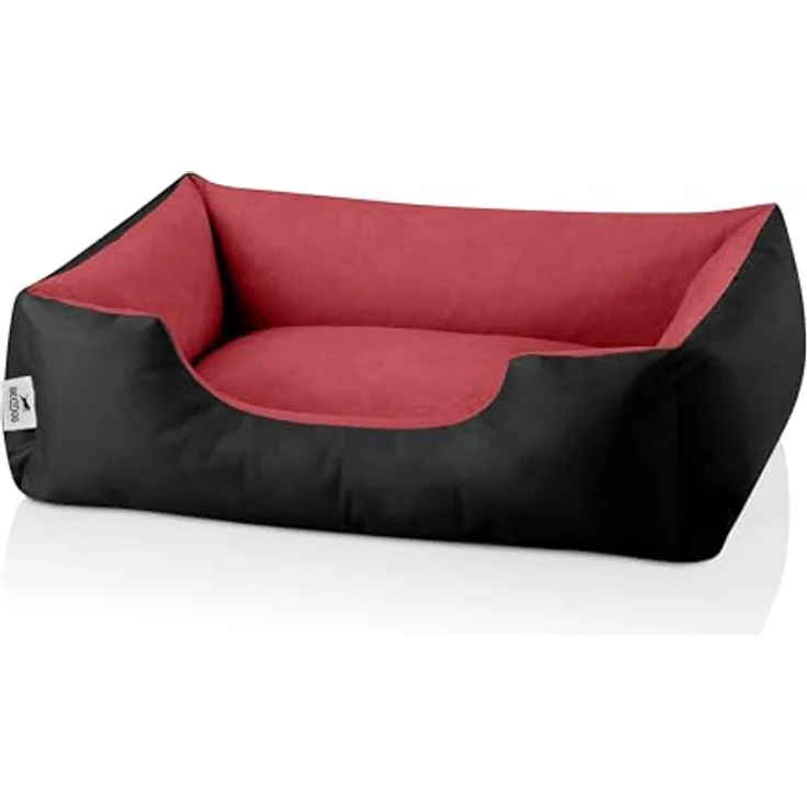BedDog Hundebett LUPI, Hundekissen mit abziehbaren waschbaren Bezug, Hundekorb, Hundesofa, für kleine Hunde, S, schwarz-rot – Bild 2