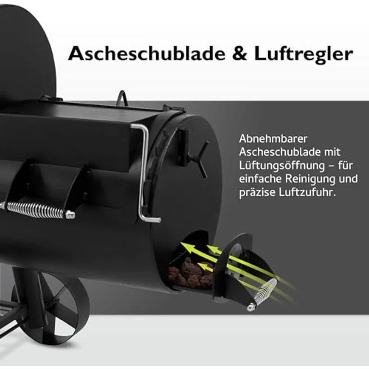 Tepro Indianapolis Massiv Smoker Holzkohlegrill Garten Terrasse BBQ Luftzufuhr regelbar schwarz, 153 x 184 x 88 cm, Grillfläche 97,5 x 44 cm – Bild 9