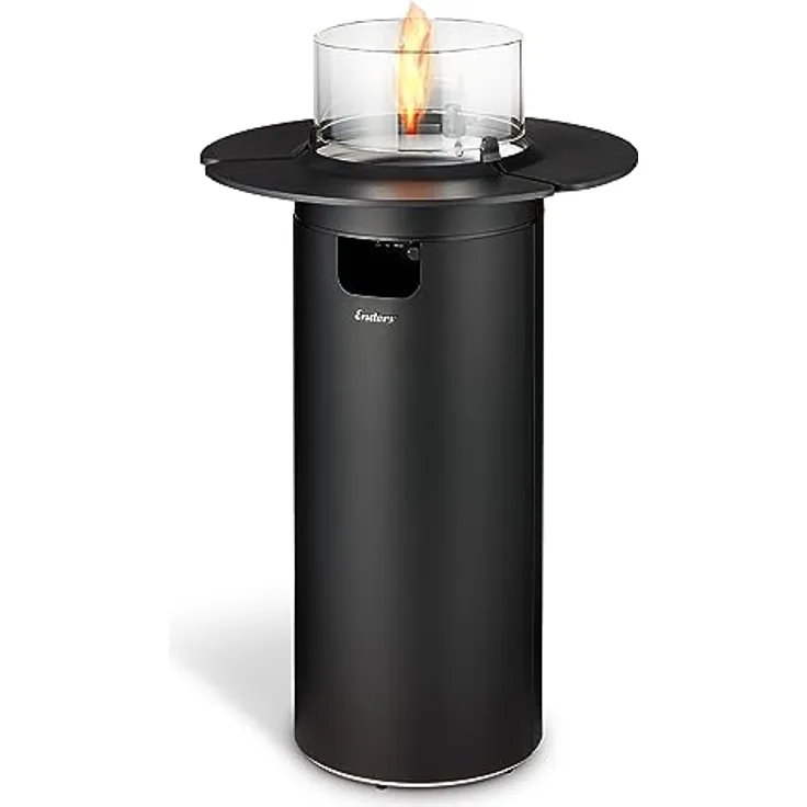 Enders Terrassenfeuer NOVA LED TABLE BLACK L, Gas Terrassenfeuer mit Ambientebeleuchtungen, ECO GREEN Brenner-Technologie und exzellentem Design, H102cm Ø 62cm, Tischablage, Schwarz #5901