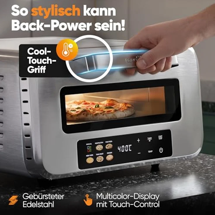 ProfiCook Pizzaofen PC-PO 1323, elektrischer Pizzaofen mit echtem Pizzastein, 400°C, Edelstahlgehäuse, 5 Automatikprogramme, 60 Minuten-Timer – Bild 6