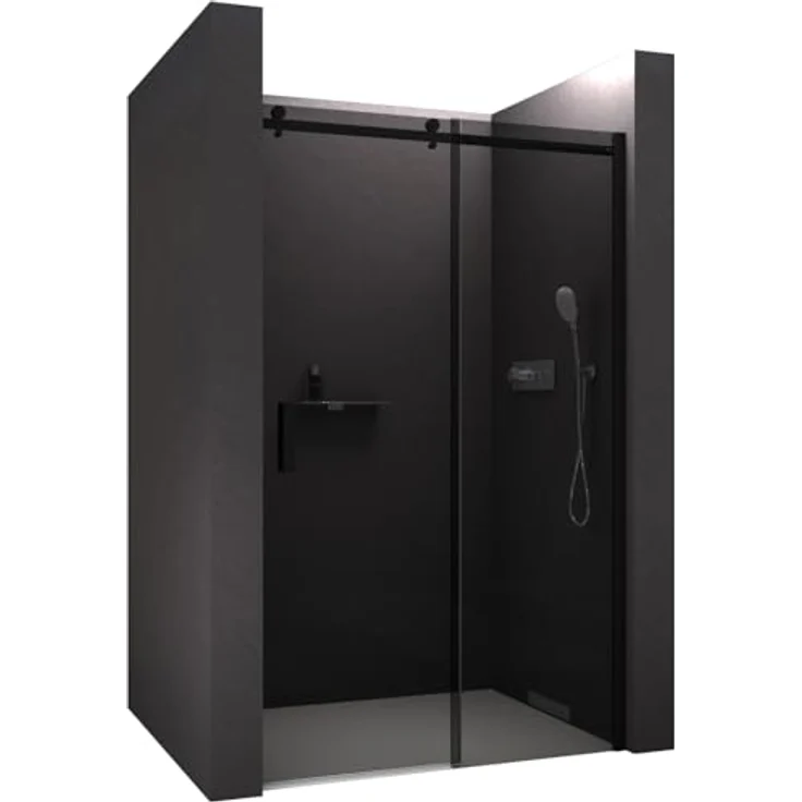 Bernstein Nischendusche NT806 FLEX, Schiebetür mit 8mm ESG-Sicherheitsglas, graues Glas, schwarz matt, 120cm – Bild 1