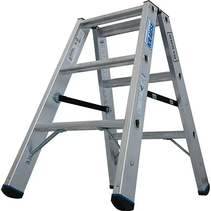 Krause Stabilo Doppel-Stehleiter 2 x 3 Stufen, Aluminium, 6 Tritte, Arbeitshöhe 2,25 m, Belastbarkeit 225 kg, rutschhemmende Stufen und Fußstopfen