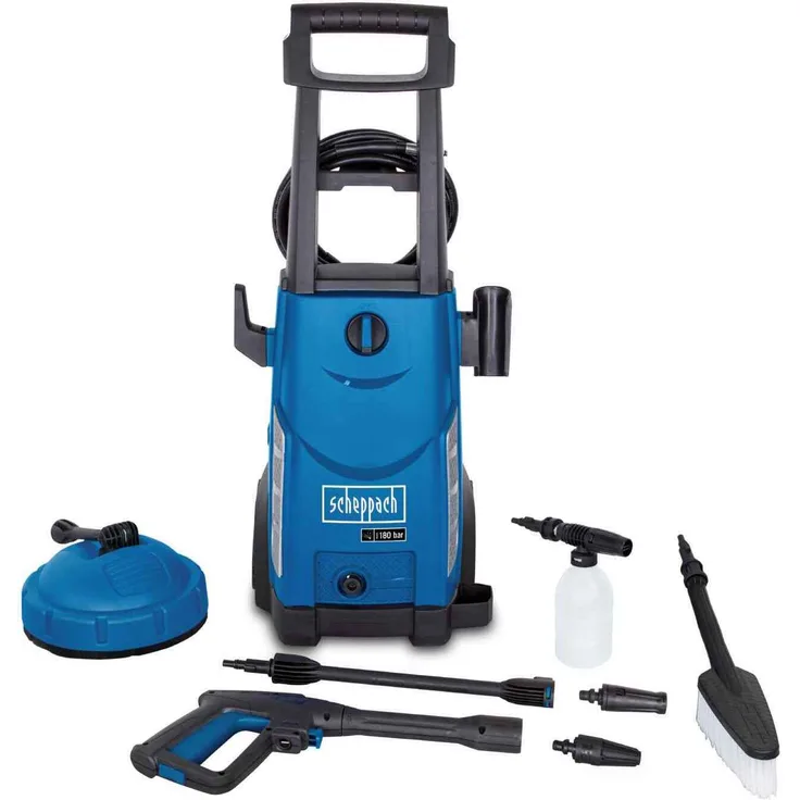 Scheppach Elektro Hochdruckreiniger HCE2400 | 2400 W Motor | max. 180 bar Druck | 5 m Hochdruckschlauch | 0,56 L Reinigungsmitteltank