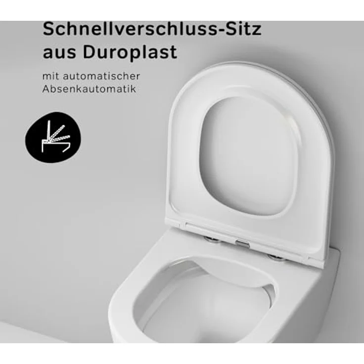 Spülrandloses Hänge-WC mit SoftClose-Deckel - Wand-WC Spülrandlos FlashClean aus Keramik, Hängetoilette ohne Spülrand, WC-Sitz mit Absenkautomatik, Toilette für Gäste-WC, AM.PM Func CFA1700SC, Weiß – Bild 5