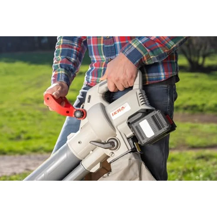 Ikra 3-in-1 Laubsauger + Laubbläser, Akku-Gerät mit 210 km/h Blasgeschwindigkeit, grau-rot, inkl. 45-Liter-Auffangbeutel und Schnellader – Bild 13