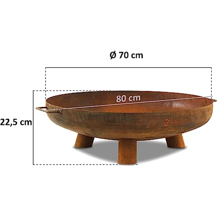 BBQ-Toro Feuerschale Ø 70 cm | Rostoptik | Outdoor Feuerstelle mit DREI Standbeinen und Zwei Griffen | Feuerschalen für den Garten, Brennschale, Garden Fire Pit, Fire Bowl, Feuerwanne – Bild 4