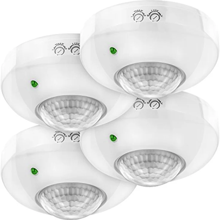 deleyCON 4X Infrarot Bewegungsmelder Aufputz Deckenmontage Innenbereich Lichtsteuerung 360° Arbeitsfeld 6m Reichweite eingebauter Lichtsensor Weiß – Bild 1