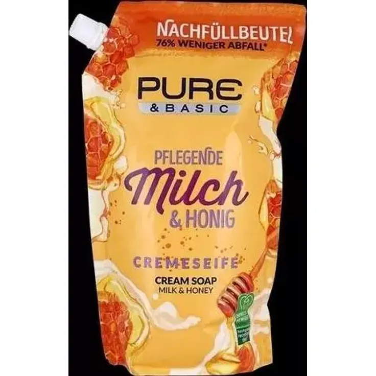 Pure & Basic Cremeseife Milch & Honig Nachfüllpack 500 ml – Pflegend, sanft zur Haut