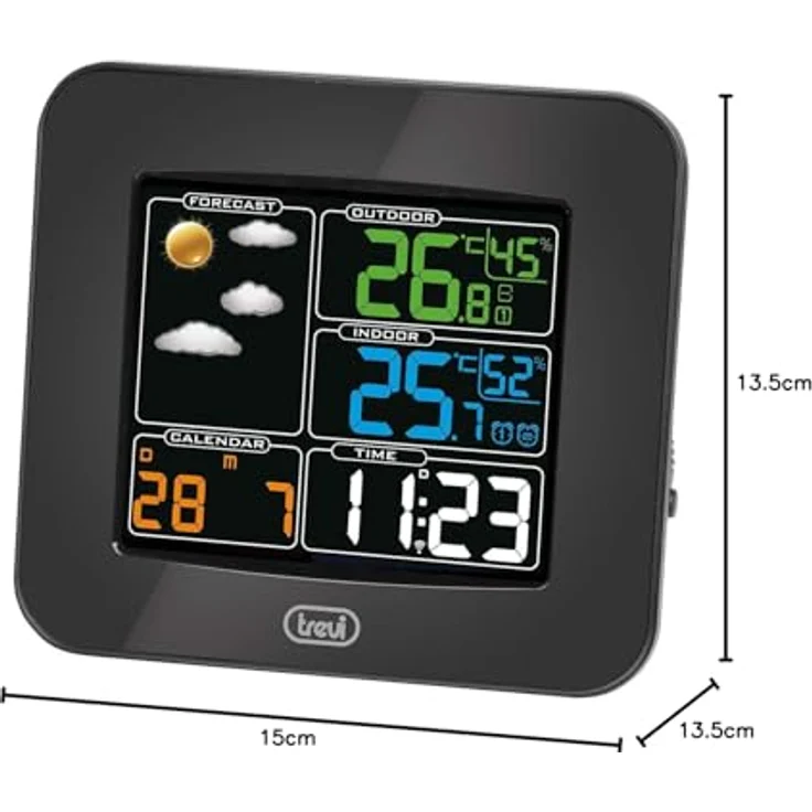 Trevi Wetterstation ME3165RC, Wetterstation mit externem Sensor, multifunktional in Schwarz – Bild 3
