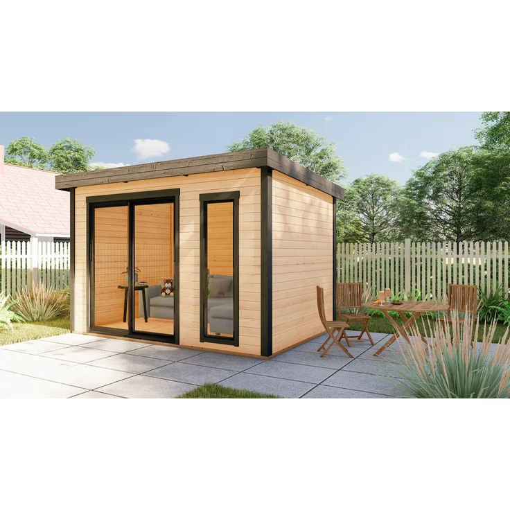 Finn Art Blockhaus Gartenhaus Sydney 51, Flachdach 4x3m aus nordischem Nadelholz mit 18 mm Fußboden und selbstklebender Premium Dachbahn