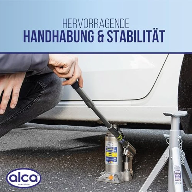 alca® Hydraulischer Wagenheber 8t, Stempelheber & Unterstellheber aus Stahl, Hubhöhe 185-355 mm, silber, für Auto, Motorrad & Werkstatt – Bild 6