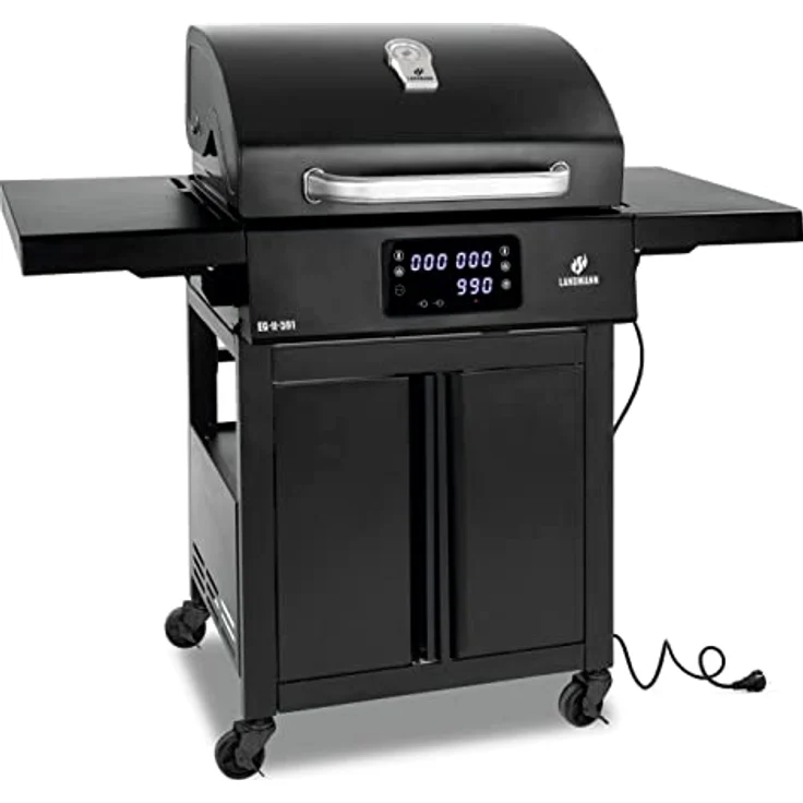LANDMANN Elektro-Grillwagen EG-II-591 | Leistungsstarker Standgrill mit 2 Fleischthermometern & Deckelthermometer | Ohne Gas & ohne Kohle grillen | Grillfläche ca. 59 x 40,5 cm | 3200W [Schwarz] - Preisvergleich – Bild 1