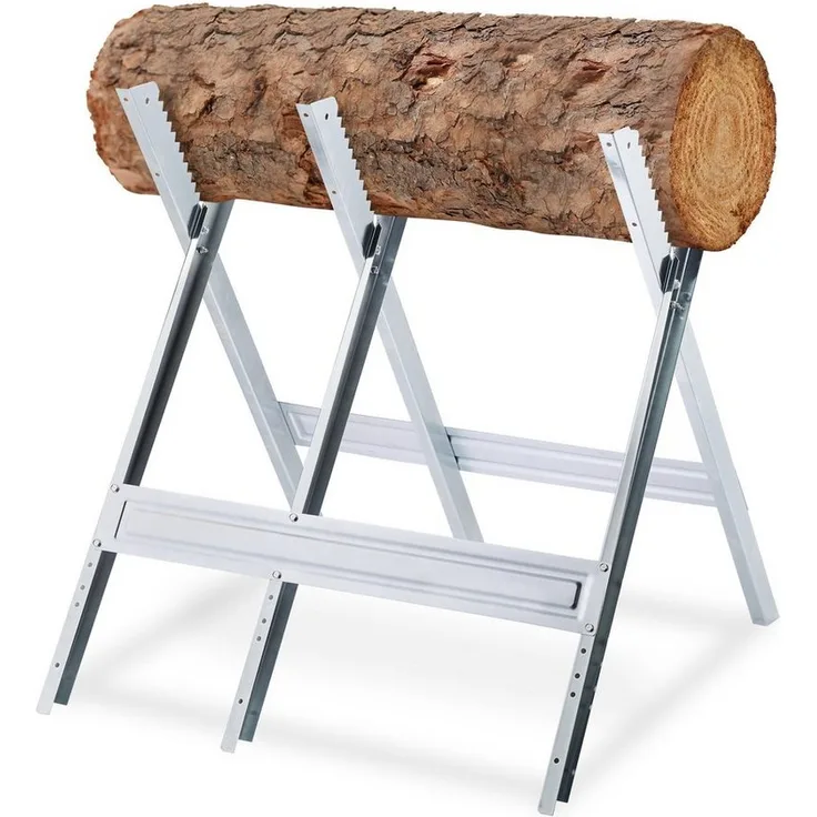 Relaxdays Sägebock aus Metall, zusammenklappbar, extra stabil, bis zu 150 kg belastbar, Silber