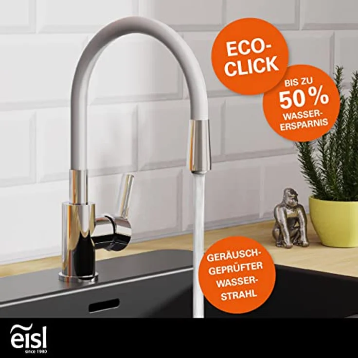 Eisl Flexo Spültischarmatur, energiesparender Cold-Start, wassersparender Eco-Click, 360° schwenkbar, Soft-Touch Auslauf – Bild 2