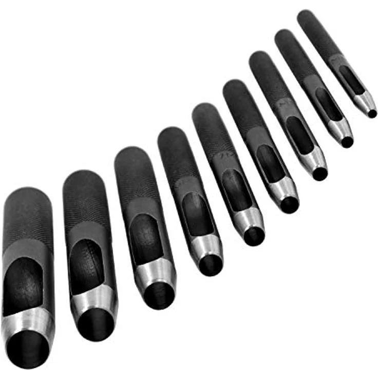 S&R Locheisen-Satz (HRC 47-52), Ø 3-14 mm - Rund-Locheisen aus Kohlenstoffstahl, für präzises Stanzen von Pappe, Gummi, Leder - Ideal für Gürtel, Uhrenarmbänder – Bild 4