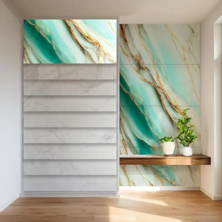 HEXIM 3D-Wandpaneele Granit Steinoptik, 4er-Set 122x70cm, SPC Kunststoff, wasserfest, gold, für Innen- und Außenbereich (3,42 m², Modell 80118)