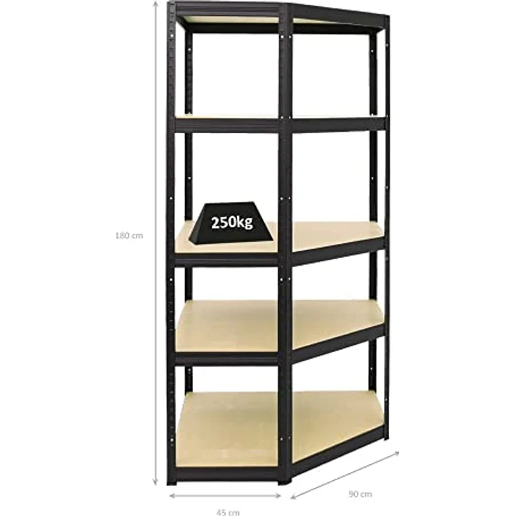 PROREGAL Eckregal Slim Elephant Schwarz, Schwerlastregal 180x90x45 cm, Fachlast 250 kg, einfache Montage – Bild 4