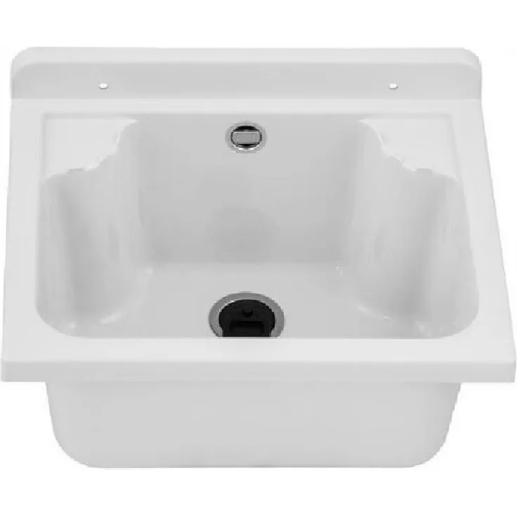 QLS Küchenspüle MANTA, Kunststoff-Spülbecken, 42x34 cm Ausgussbecken - für Garten, Garage, Werkstatt - Weiß