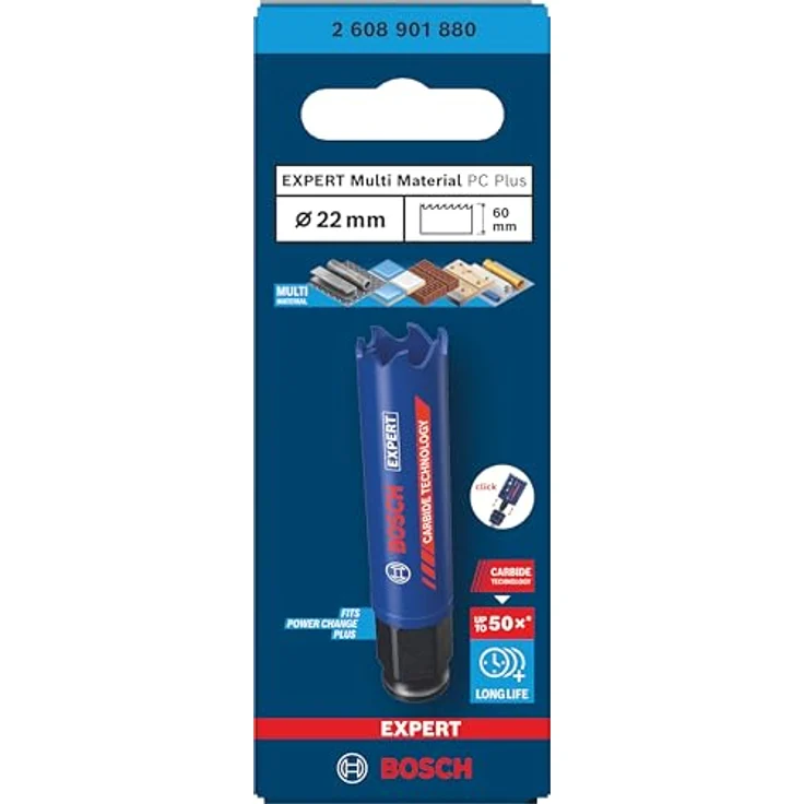 Bosch EXPERT Multi Material Power Change Plus-Lochsäge, Ø 22 mm für Holz mit Metall und Ziegelstein, überragende Lebensdauer dank Carbide Technology – Bild 2