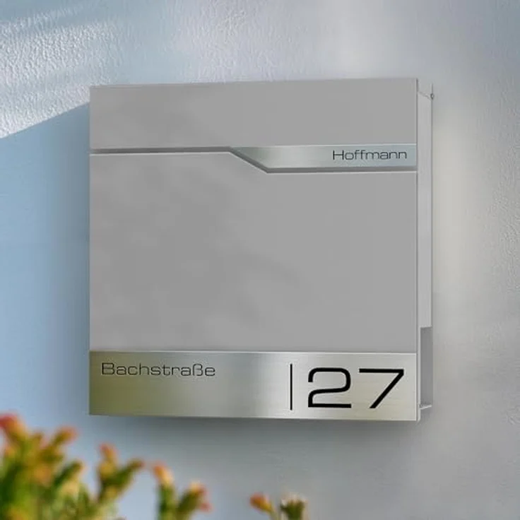 Metzler® Wandbriefkasten Graualuminium mit Zeitungsfach, personalisiert mit Lasergravur, rostfreies Edelstahl-Namensschild & Hausnummer, austauschbare Gravurplatte, 10 Jahre Ersatzteile – Bild 4