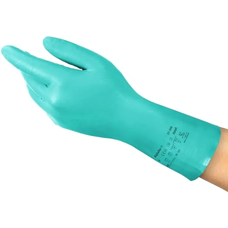 Ansell AlphaTec 37-300 Nitrilhandschuhe, Chemikalienschutz, Lebensmittelgeeignet, Grün, Größe M (12 Paar)
