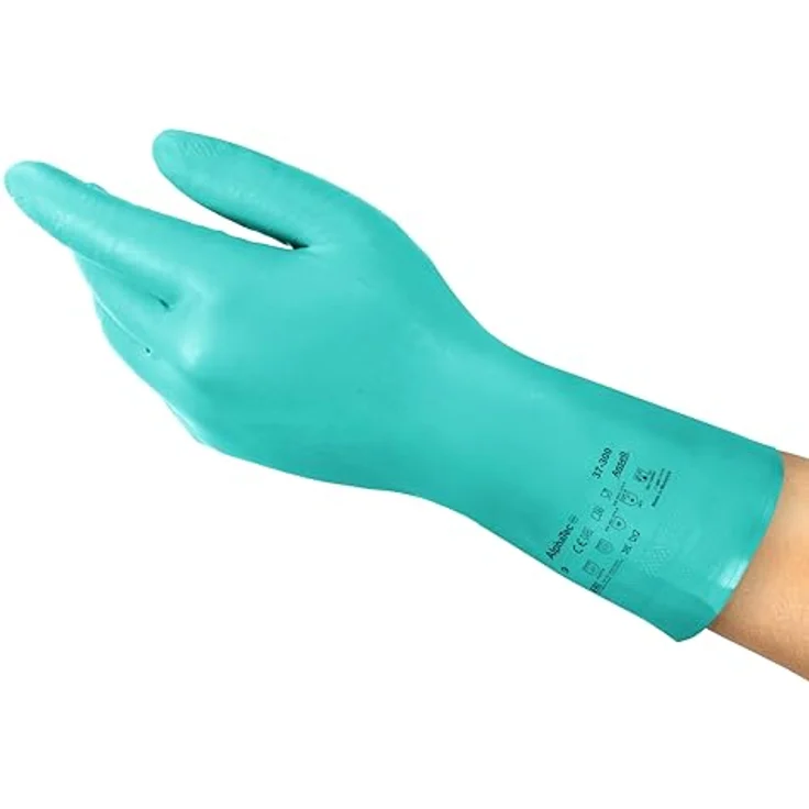 Ansell AlphaTec 37-300 Nitrilhandschuhe, Chemikalienschutz, Lebensmittelgeeignet, Grün, Größe L (12 Paar) – Bild 1