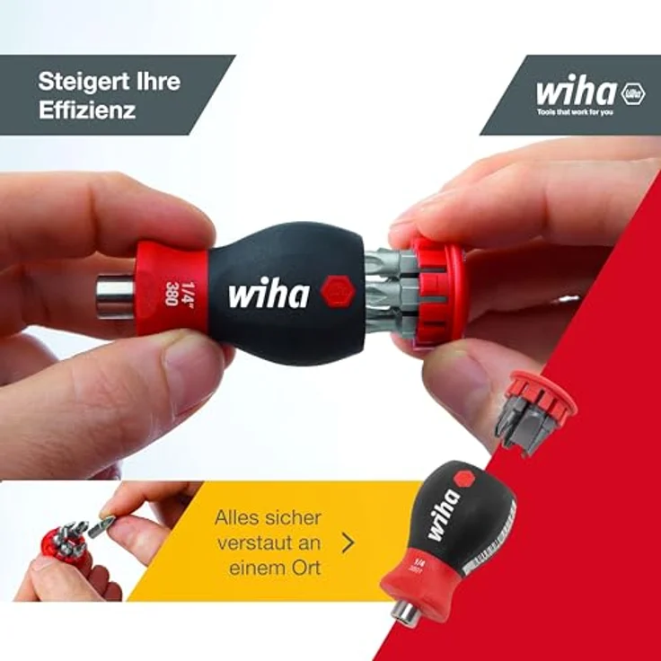 Wiha Schraubendreher mit Bit Magazin magnetisch Pozidriv, Phillips mit 6 Bits, Stubby, 1-4'' in Blister (33741) - Preisvergleich – Bild 3