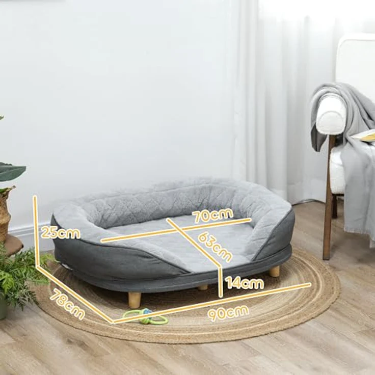 PawHut Hundesofa Hundecouch, Waschbarer Bezug, mit Holzbeinen, für mittelgroße Hunde unter 25 kg, Grau – Bild 5