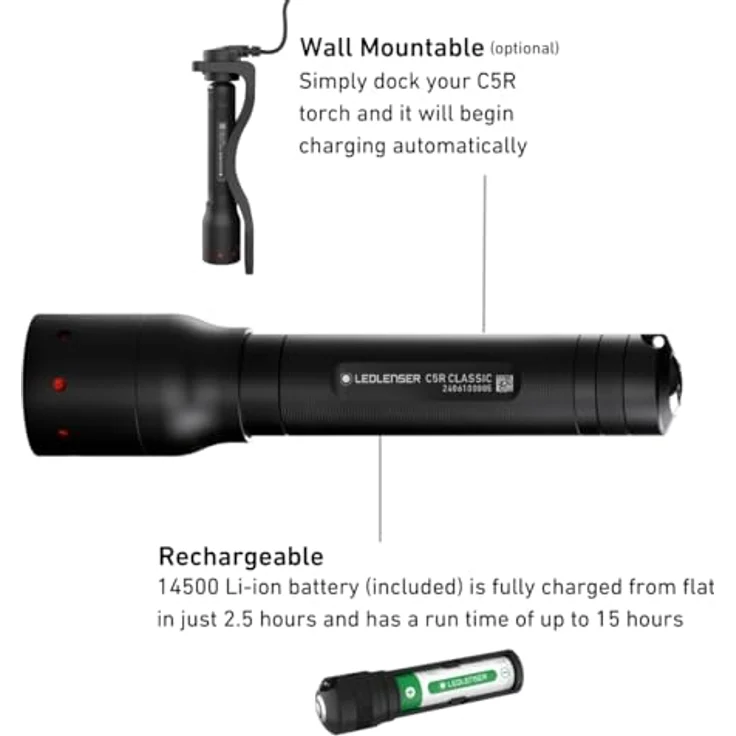 Ledlenser C5R Classic, LED Taschenlampe akkubetrieben mit 420 lm, 15 h Laufzeit, 75 g, Floating Charge System – Bild 3