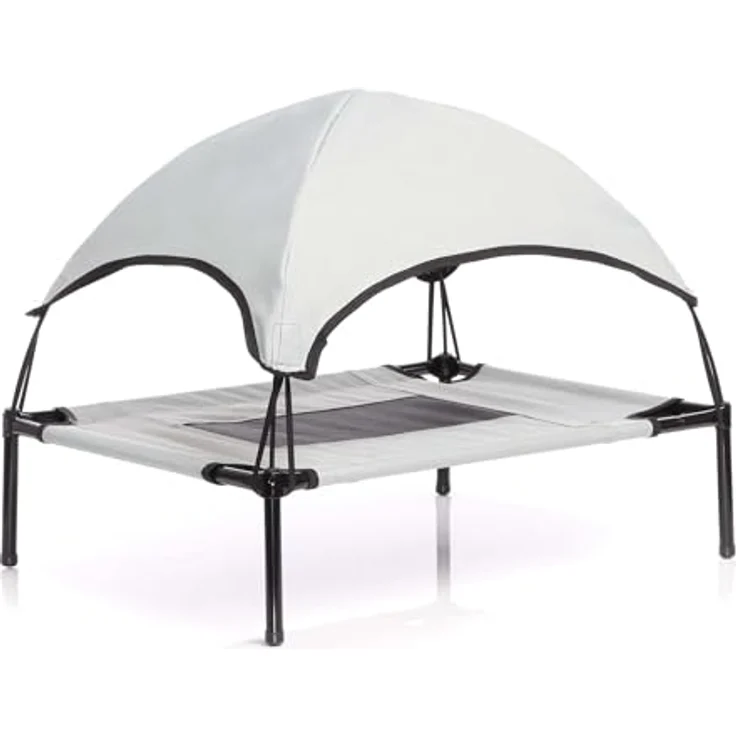 Wiltec Hundebett mit Dach Grau 122x91x16cm XL bis 50kg Sonnendach Outdoor Katzenliege Haustier Schlafplatz – Bild 1